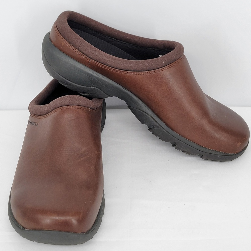 Merrell Encore Rexton Slide AC+ Mens 11 Dark Earth Brown Leather Clogs J95263